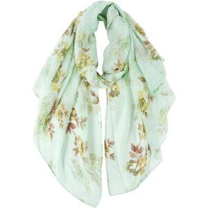 Women Y-aqua Fashion Flowers Print Scarves Winter Head Shawl Cotton Wrap